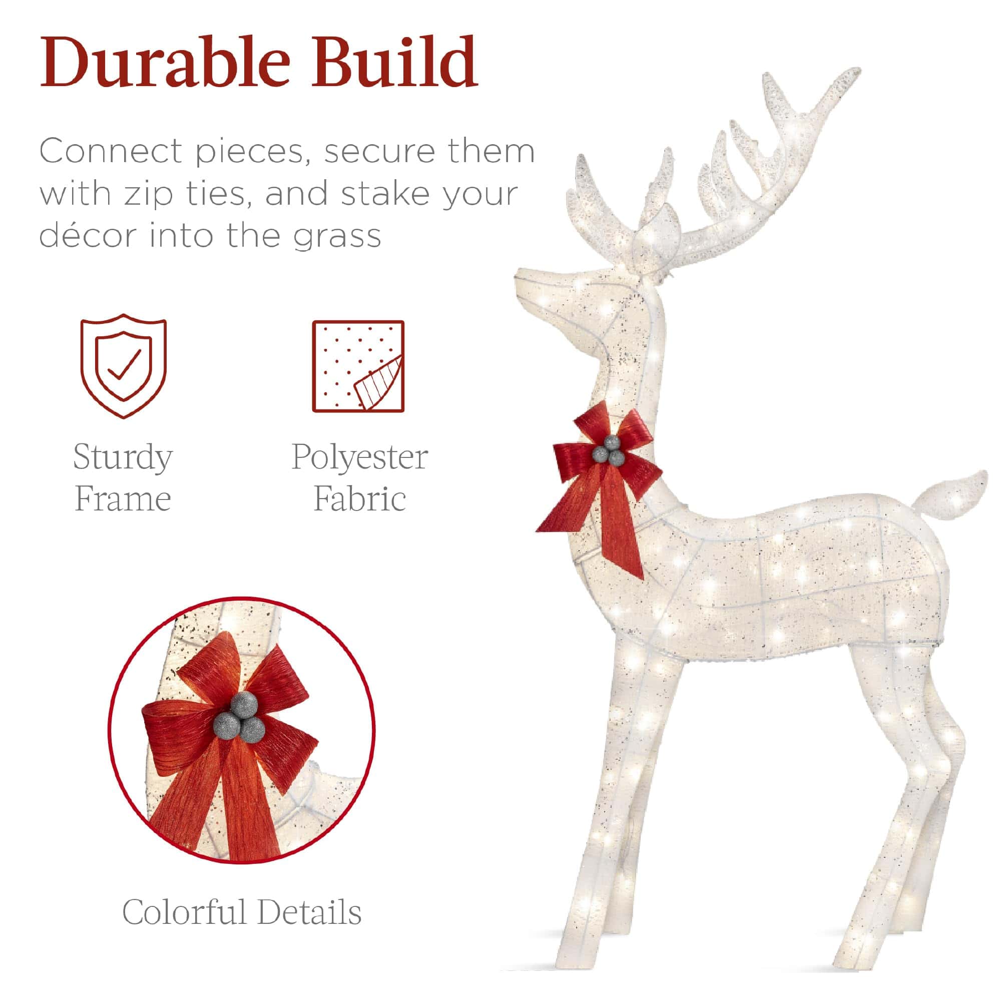 Best Choice Products 3-Piece Large Lighted Christmas Deer Family Set 6.5ft Outdoor Yard Decoration - White