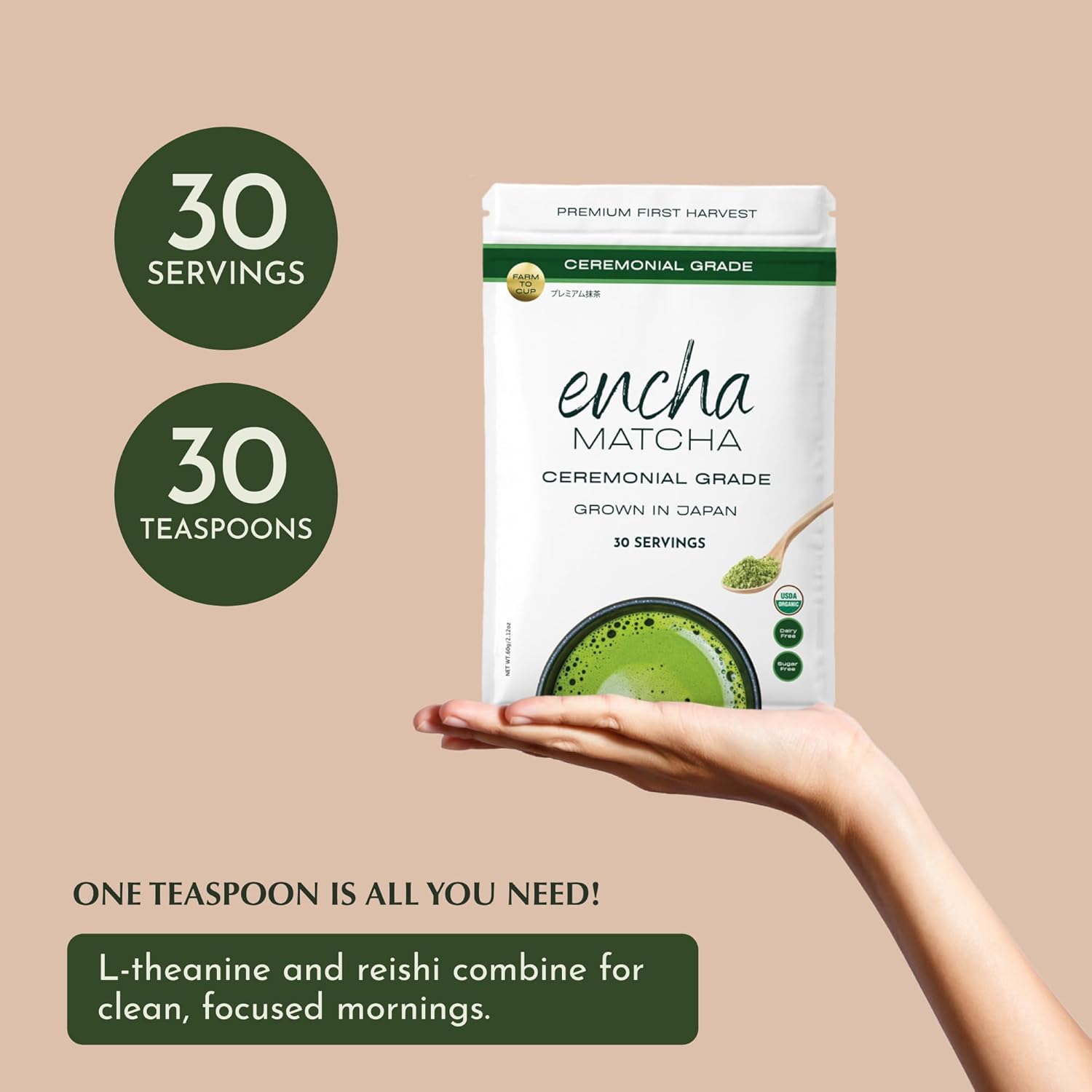 Encha Ceremonial Grade Matcha Powder - First Harvest Organic Japanese Matcha Green Tea Powder, From Uji, Japan (60g/2.12oz) - Image 4
