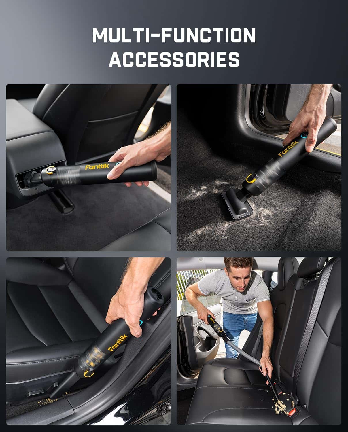 Fanttik Slim V8 Apex Cordless Car Vacuum, 19000PA Suction Power, 4 in 1 Portable Mini Vacuum, Type-C Charge, Black