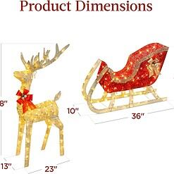 Best Choice Products Lighted Christmas 4ft Reindeer & Sleigh Outdoor Yard Decoration Set w/ 205 LED Lights, Stakes, Zip Ties - Gold