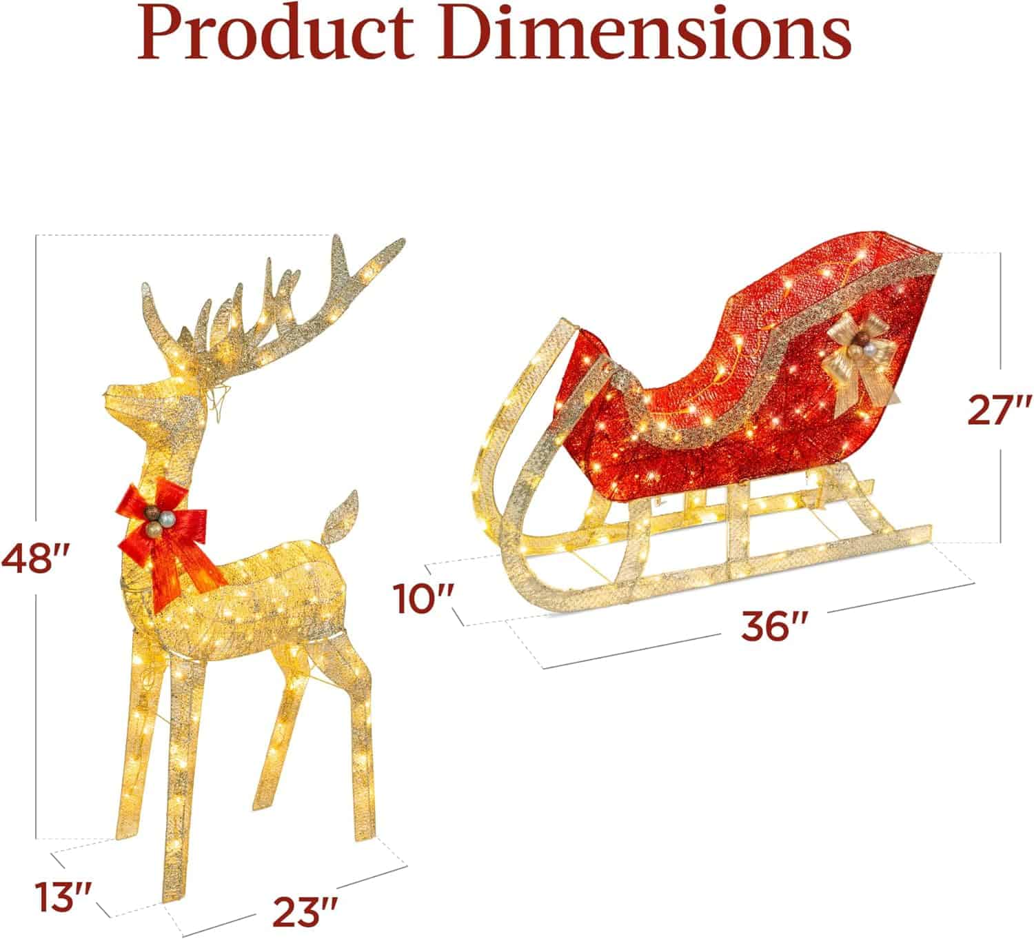 Best Choice Products Lighted Christmas 4ft Reindeer & Sleigh Outdoor Yard Decoration Set w/ 205 LED Lights, Stakes, Zip Ties - Gold