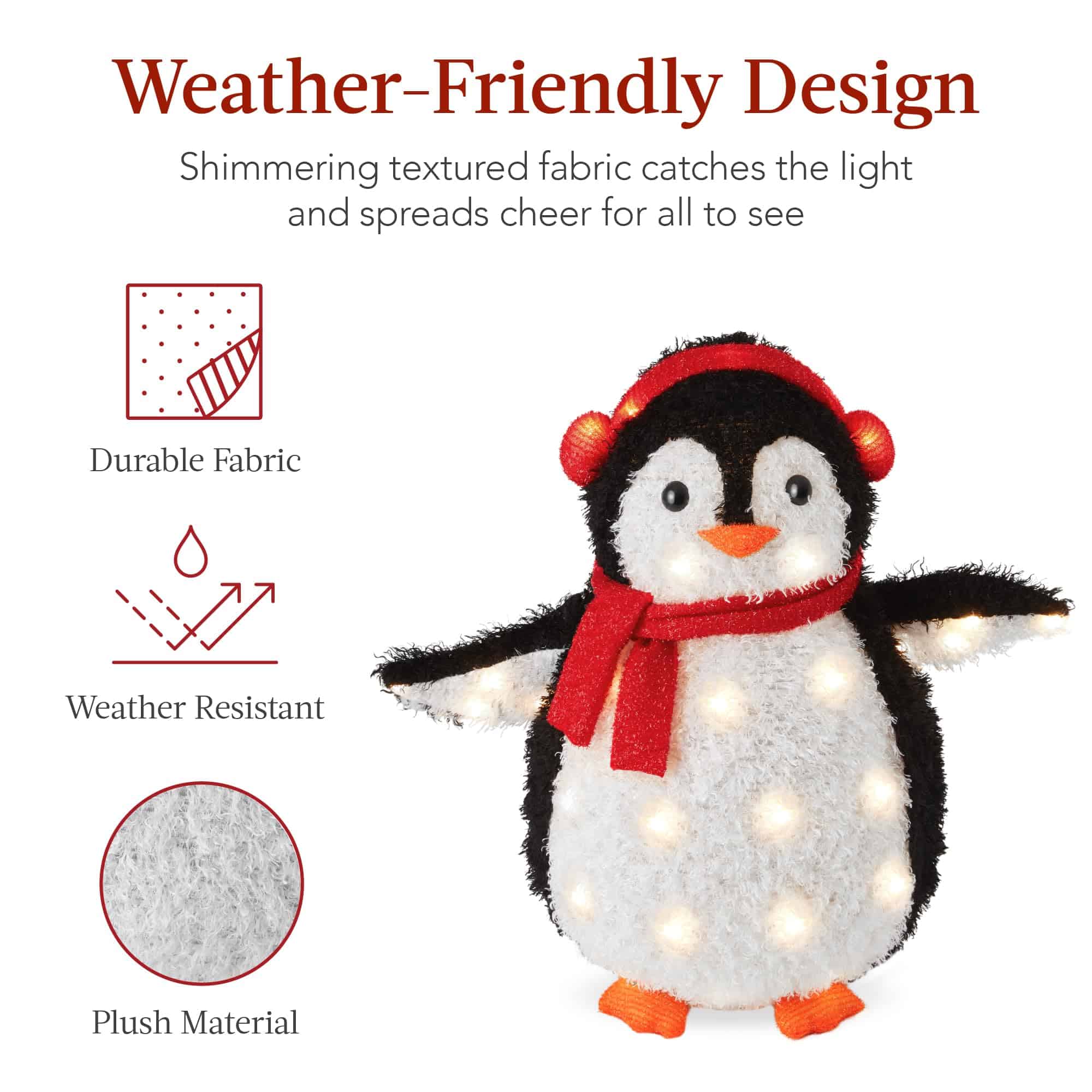 Best Choice Products 2-Piece Lighted Penguin Family, 3ft Pop-Up Outdoor Christmas Holiday Decoration - Red