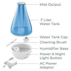 Pure Enrichment MistAire Studio Ultrasonic Cool Mist Humidifier - Small & Compact, Overnight Operation, 2 Mist Settings