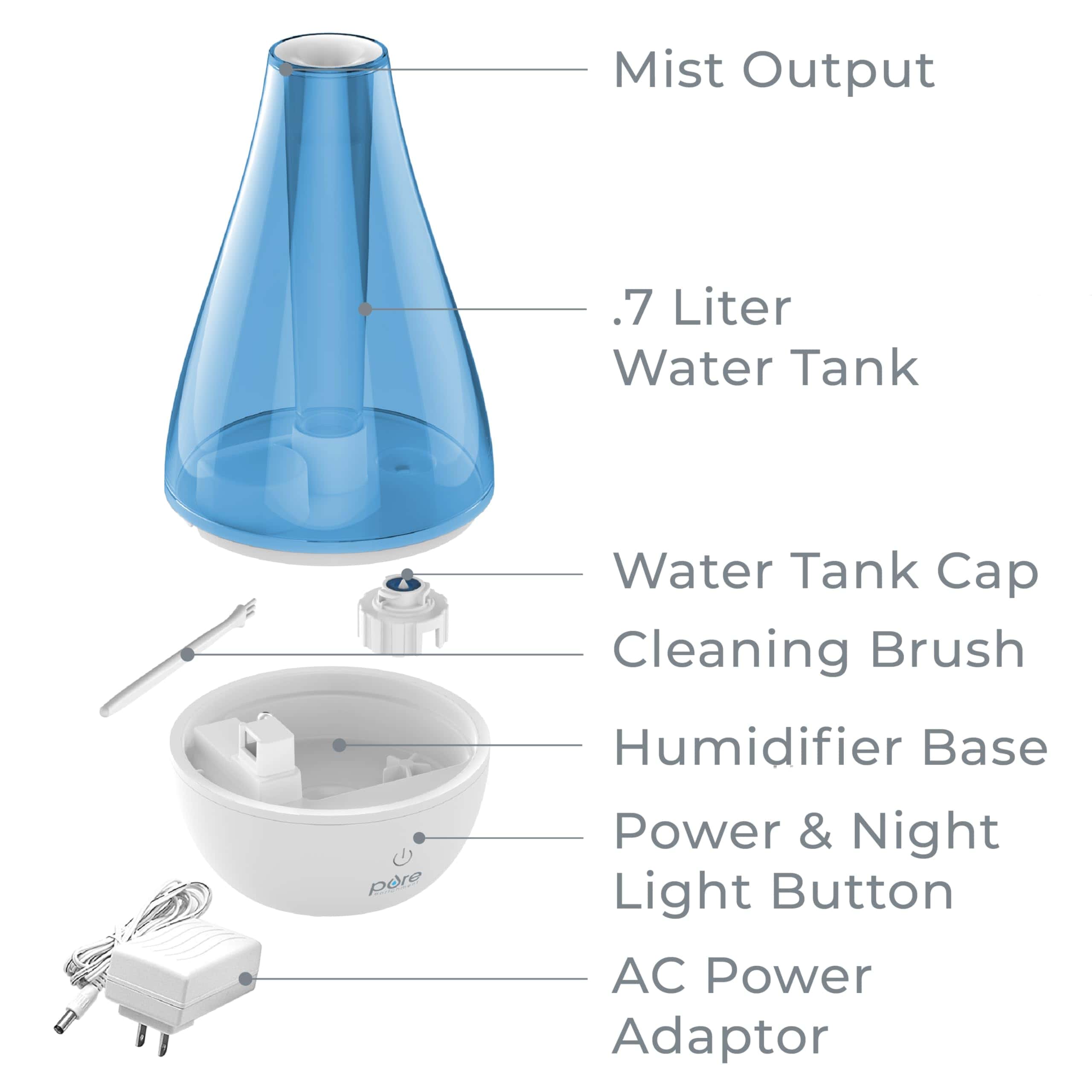 Pure Enrichment MistAire Studio Ultrasonic Cool Mist Humidifier - Small & Compact, Overnight Operation, 2 Mist Settings
