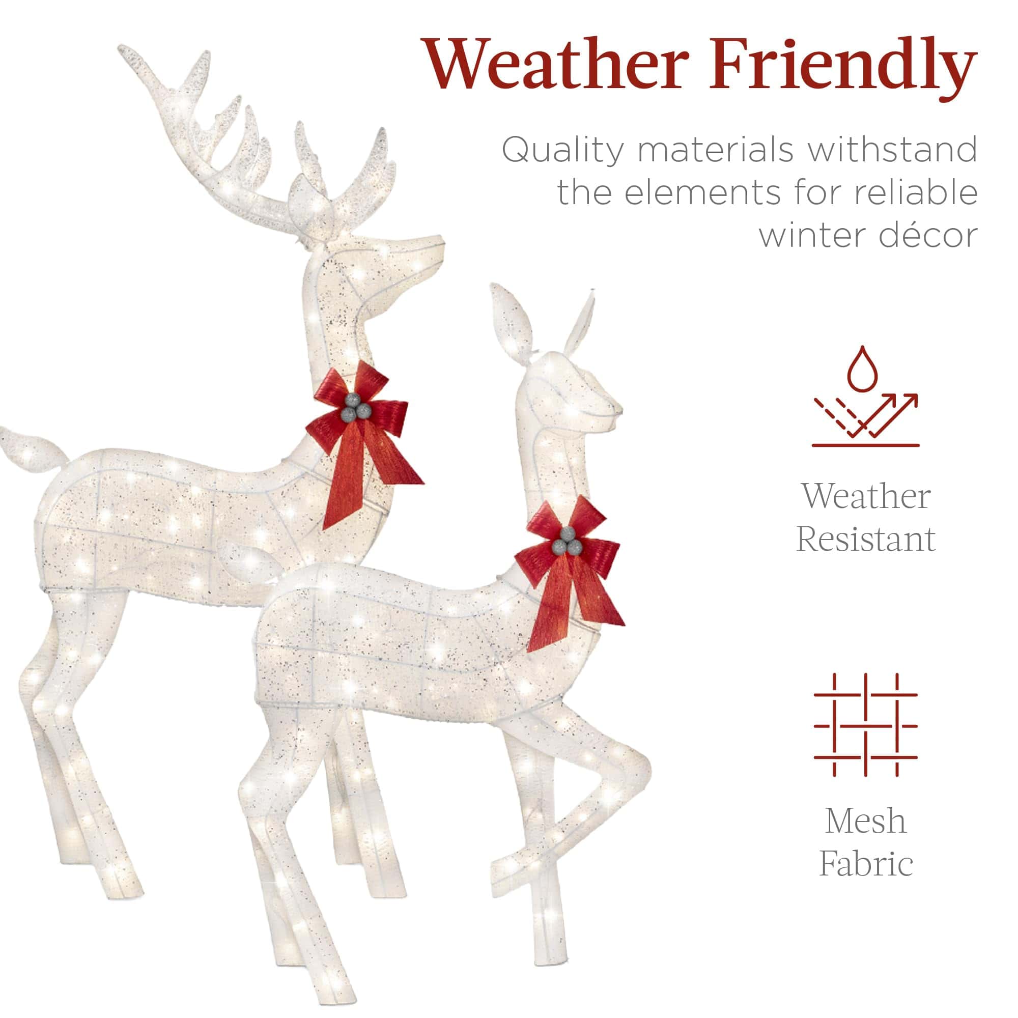 Best Choice Products 3-Piece Large Lighted Christmas Deer Family Set 5Ft Outdoor Yard Decoration - White