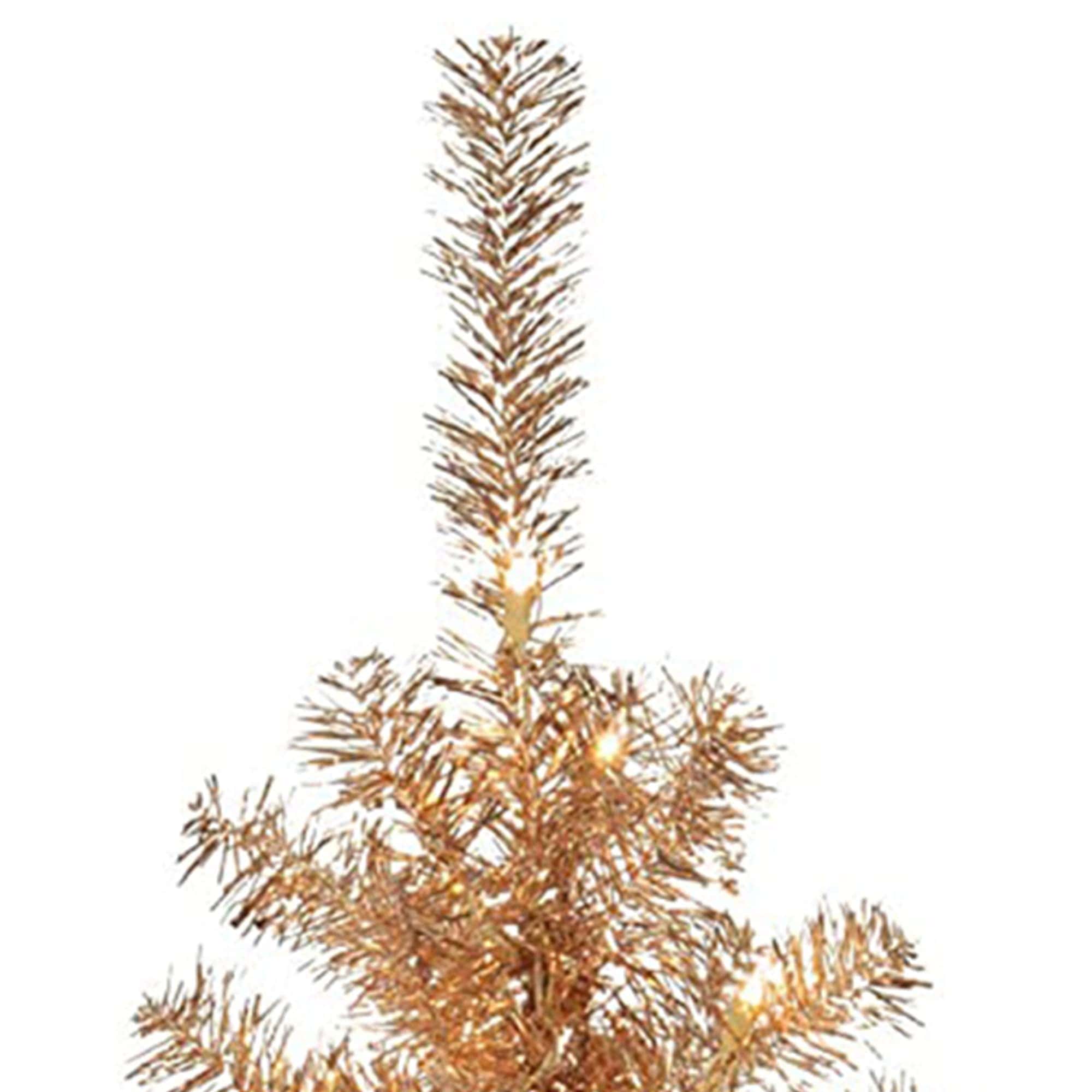 National Tree Company Pre-Lit Artificial Christmas Tree, Champagne Gold Tinsel, White Lights, Includes Stand, 4 feet