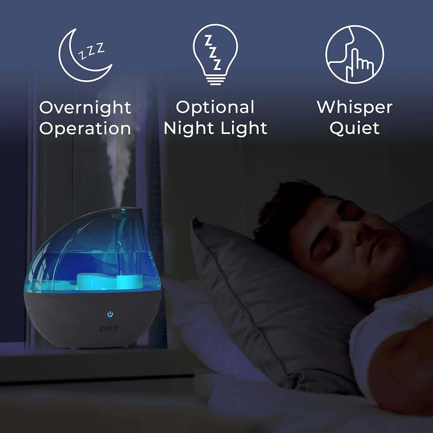 Pure Enrichment MistAire Silver Ultrasonic Cool Mist Humidifier for Bedroom, Office, Nursery & Indoor Plants