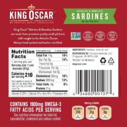 King Oscar Skinless & Boneless Sardines, Olive Oil, 52.56 Oz, Pack of 12