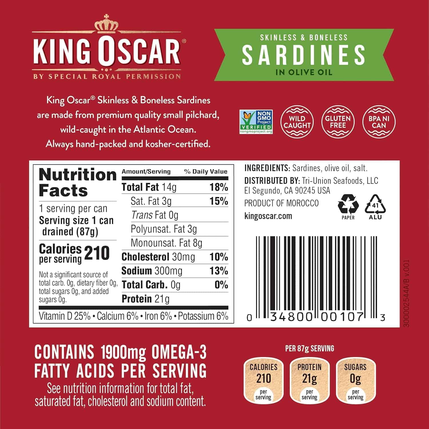 King Oscar Skinless & Boneless Sardines, Olive Oil, 52.56 Oz, Pack of 12