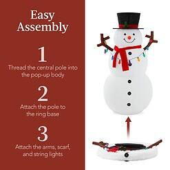 Best Choice Products 5ft Lighted Pop-Up Snowman, Large White Outdoor Christmas Holiday Decoration w/ 200 LED Lights, Hat, Scarf