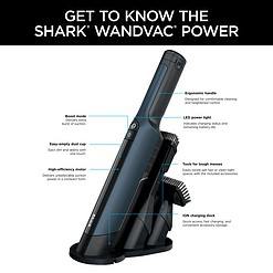 Shark WV410BL WANDVAC Cordless Hand Vacuum, Ultra-Lightweight & Portable with Powerful Suction & Tools for Pets, Dark Blue