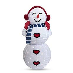 JOIEDOMI 3FT 3D Christmas Collapsible Snowman with Earmuff Yard Light Decorations 120 Pre-Lit LED Warm White Lights