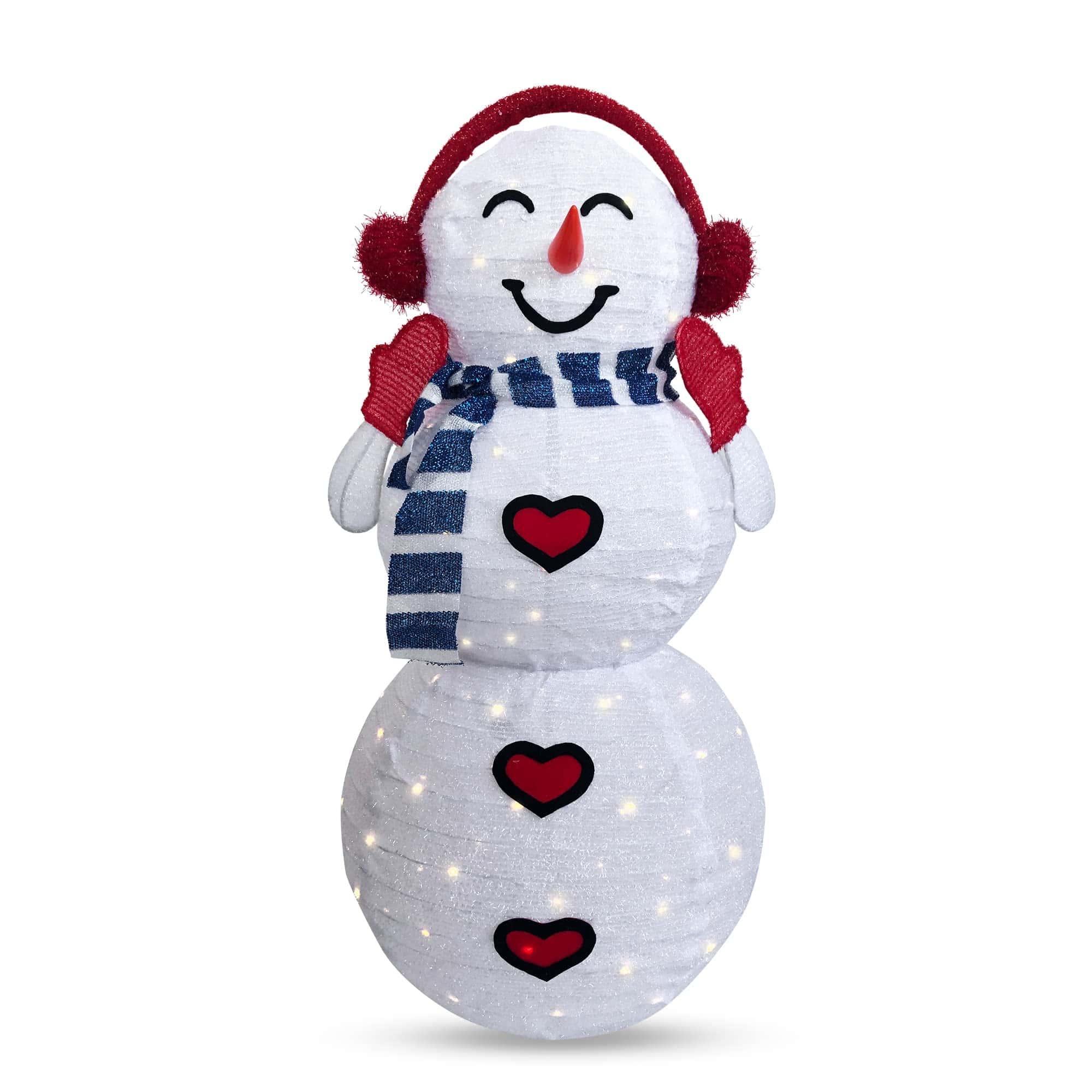 JOIEDOMI 3FT 3D Christmas Collapsible Snowman with Earmuff Yard Light Decorations 120 Pre-Lit LED Warm White Lights