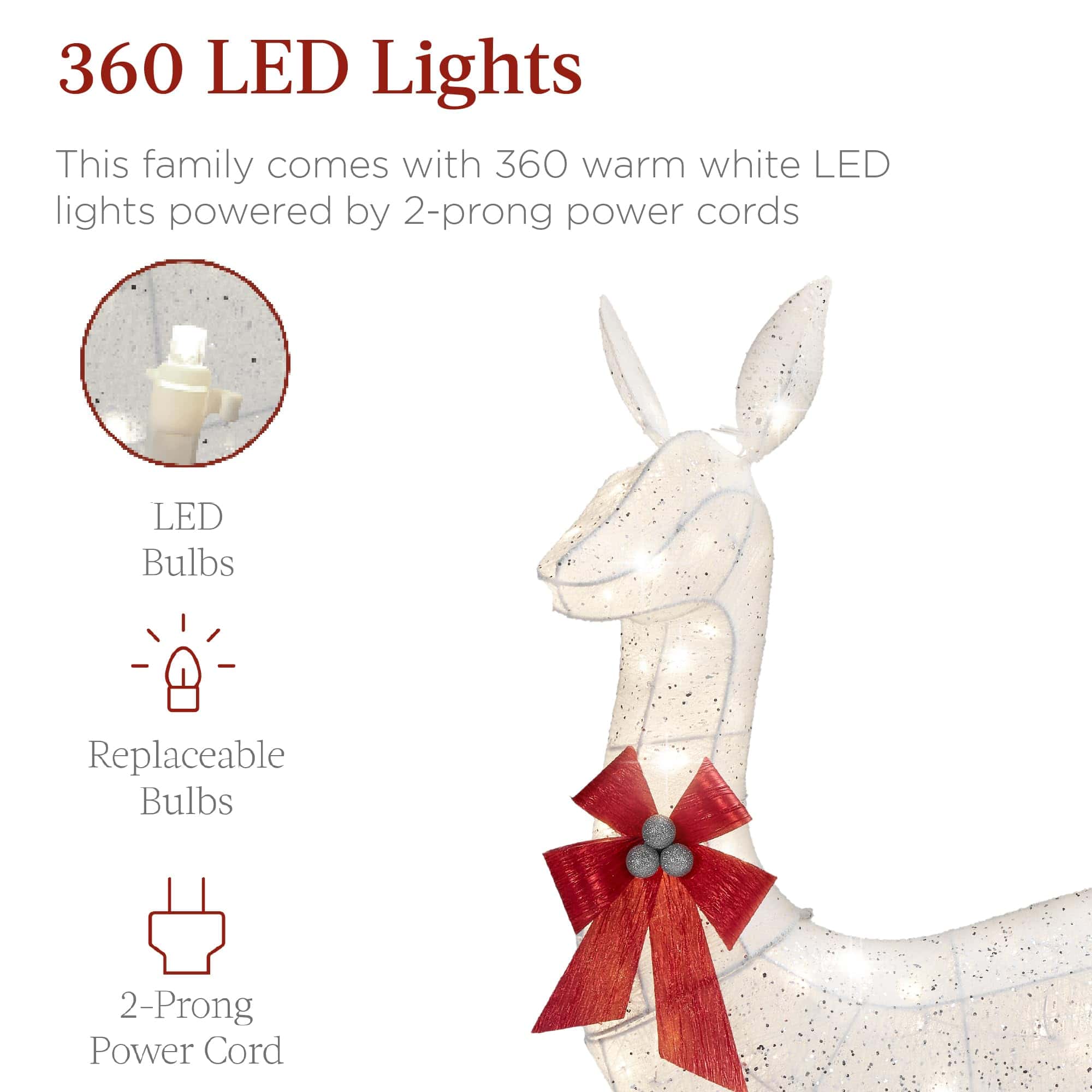 Best Choice Products 3-Piece Large Lighted Christmas Deer Family Set 5Ft Outdoor Yard Decoration - White
