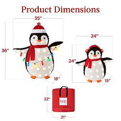 Best Choice Products 2-Piece Lighted Penguin Family, 3ft Pop-Up Outdoor Christmas Holiday Decoration - Red