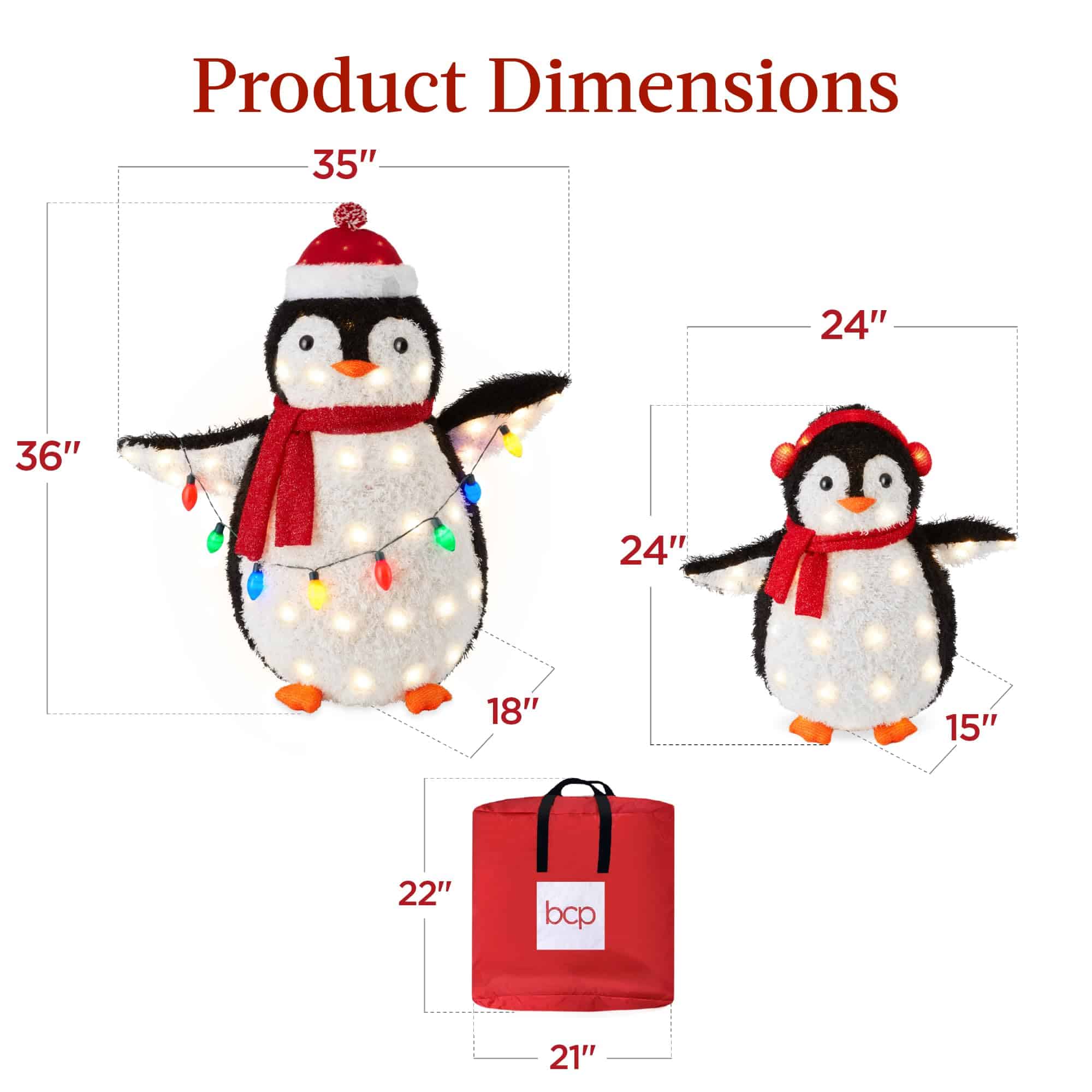 Best Choice Products 2-Piece Lighted Penguin Family, 3ft Pop-Up Outdoor Christmas Holiday Decoration - Red
