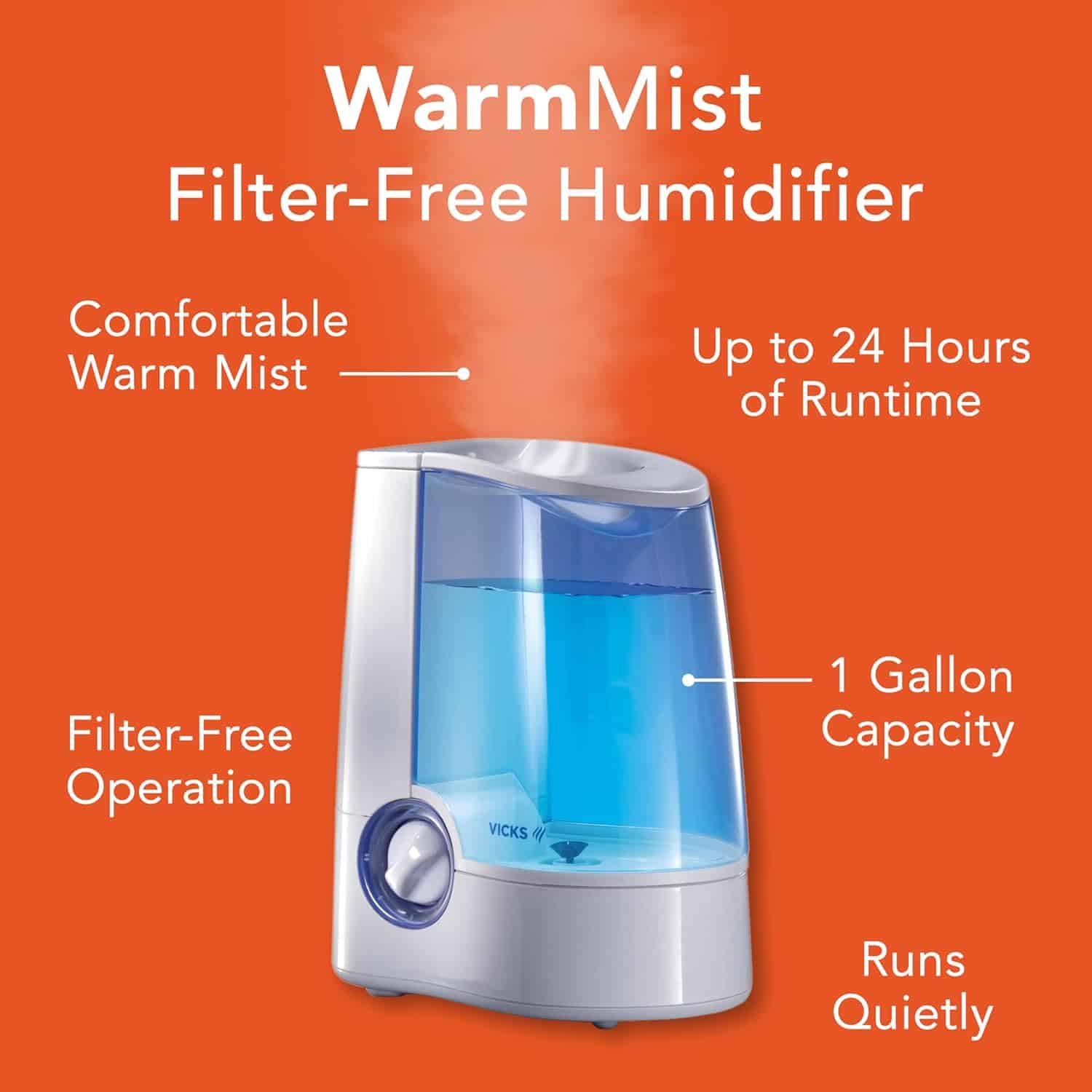 Vicks Warm Mist Humidifier - Air Humidifier for Bedroom, Home & Large Room, Baby, Kids and Adults Soothing Steam Vaporizer