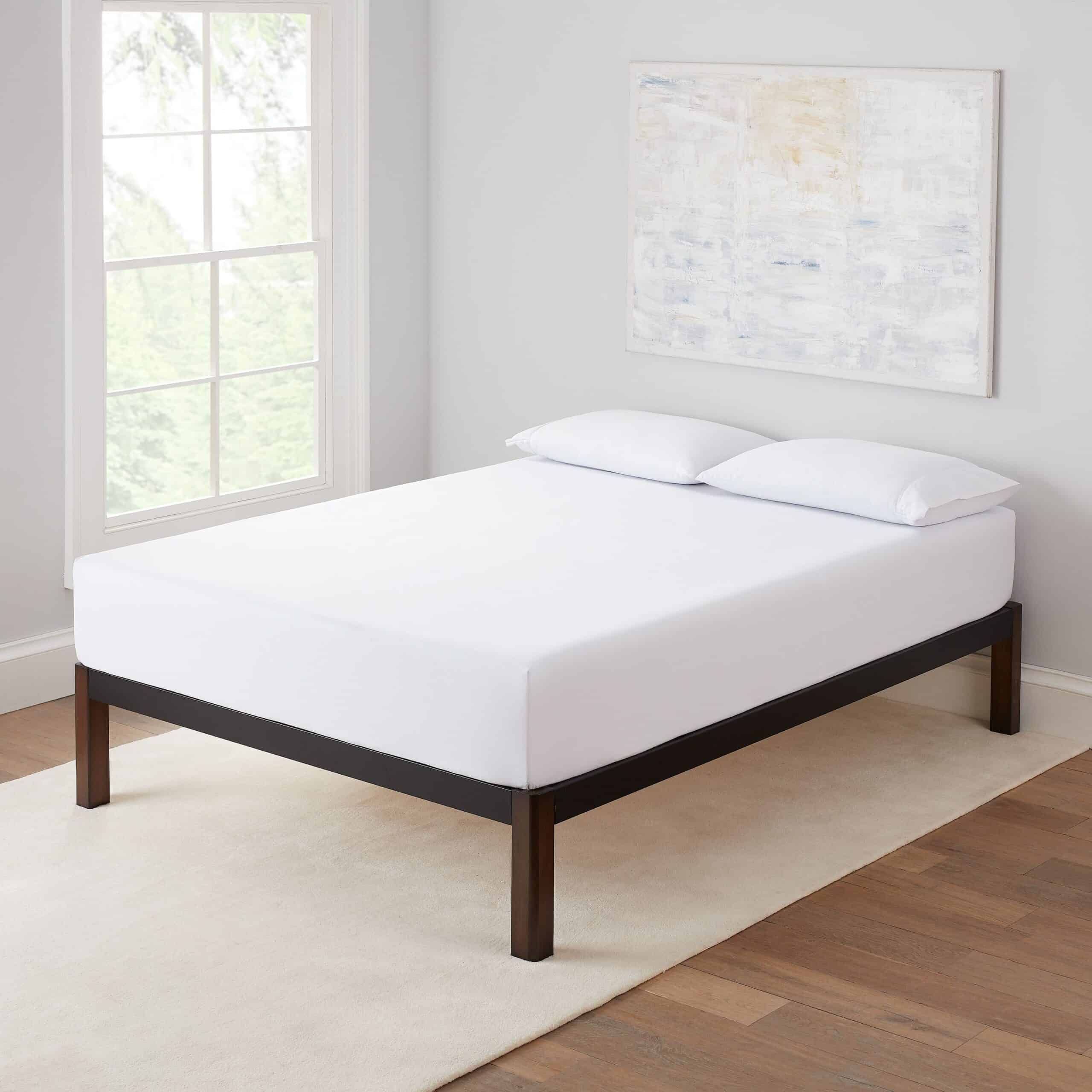Mainstays King 14" Metal Platform Bed Frame with Wood Slats, Storage Space Under Frame, No Box Spring Required, Black/Wood