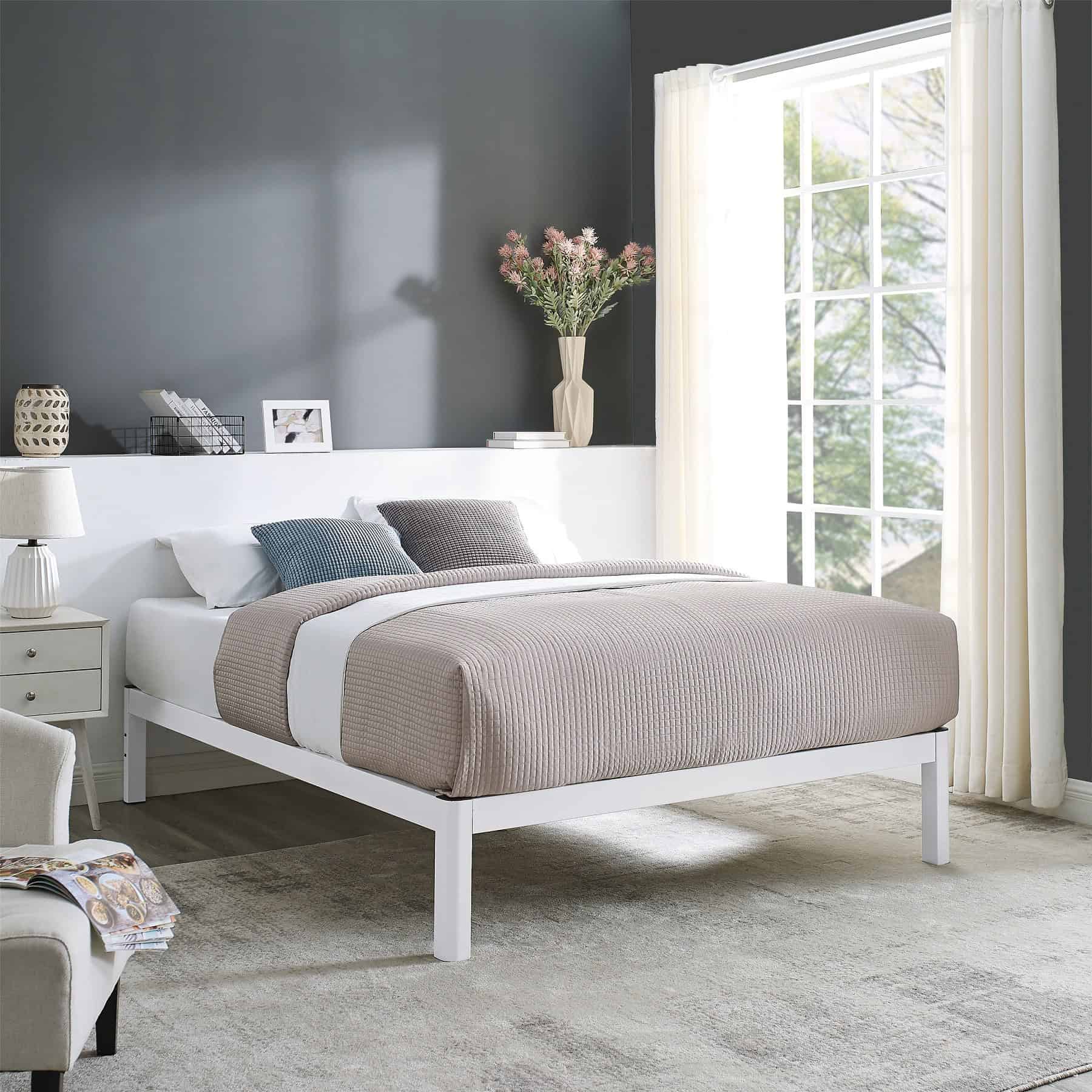 Mainstays King 14" Metal Platform Bed Frame with Wood Slats, Storage Space Under Frame, No Box Spring Required, Black/Wood