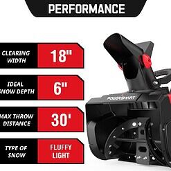 PowerSmart 18-inch Corded Electric Snow Blower, Snow Thrower with 120V 15-Amp Motor