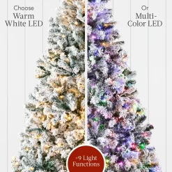 Best Choice Products 6ft Pre-Lit Christmas Pine Tree w/ Flocked Branches 250 Multicolored or Warm-White Light Modes