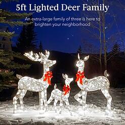 Best Choice Products 3-Piece Large Lighted Christmas Deer Family Set 5Ft Outdoor Yard Decoration - White