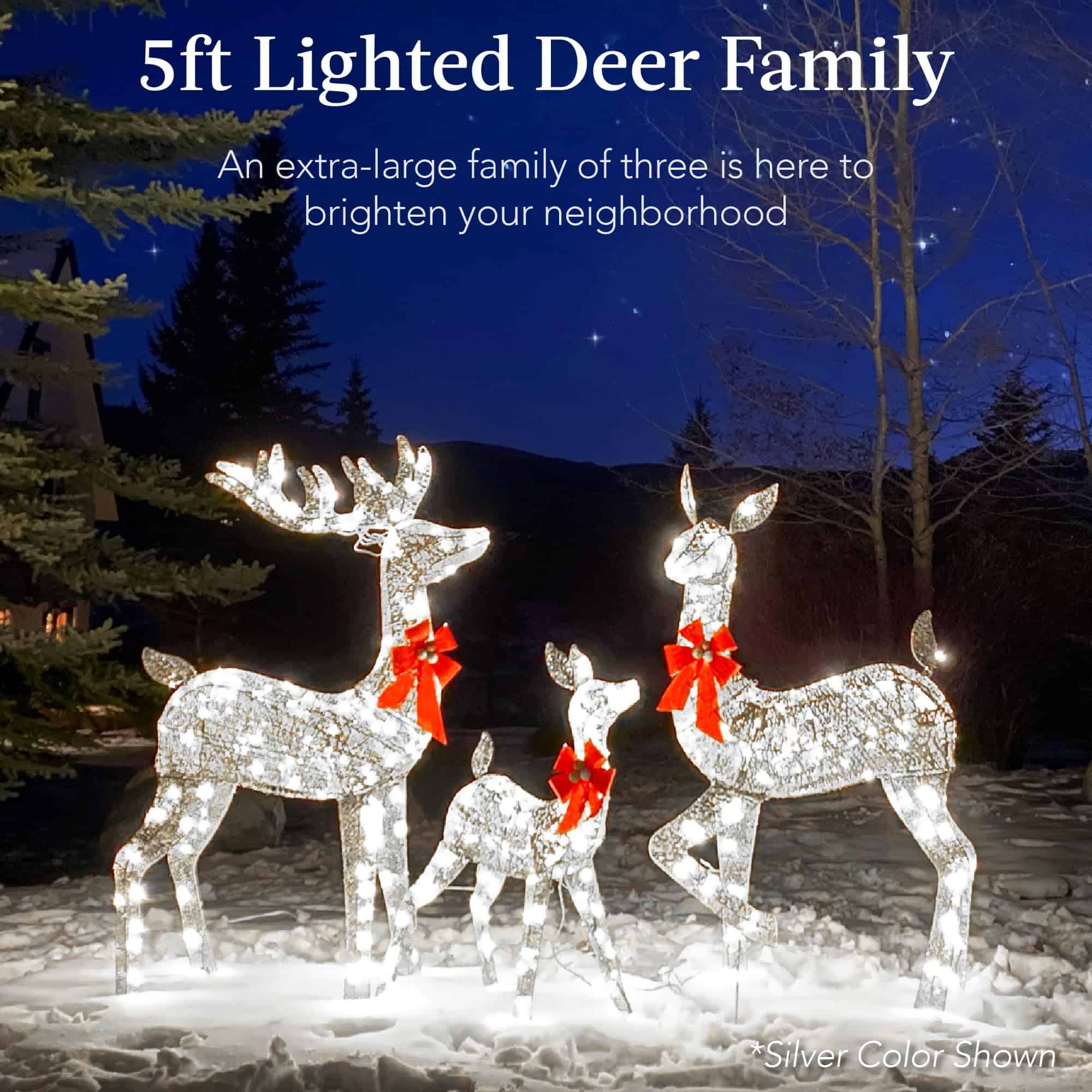 Best Choice Products 3-Piece Large Lighted Christmas Deer Family Set 5Ft Outdoor Yard Decoration - White