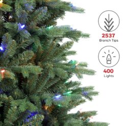 Honeywell 7.5 ft Pre-Lit Christmas Tree, Churchill Pine Artificial Christmas Tree with 400 Color Changing LEDs