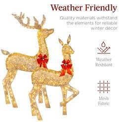 Best Choice Products 3-Piece Large Lighted Christmas Deer Family Set 5Ft Outdoor Yard Decoration with 360 LED Lights, Stakes, Zip Ties - Gold