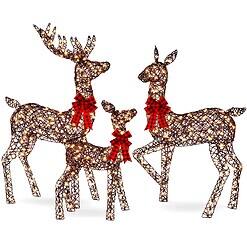 Best Choice Products 6.5ft 3-Piece Large Lighted Christmas Deer Family Set, Outdoor Yard Decoration - Rattan