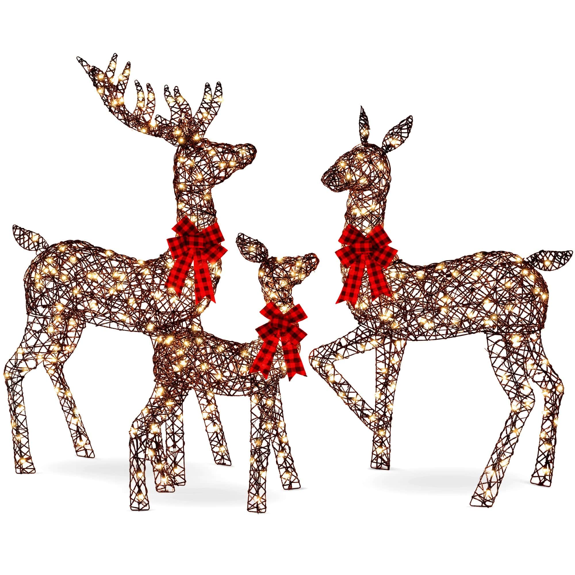 Best Choice Products 6.5ft 3-Piece Large Lighted Christmas Deer Family Set, Outdoor Yard Decoration - Rattan