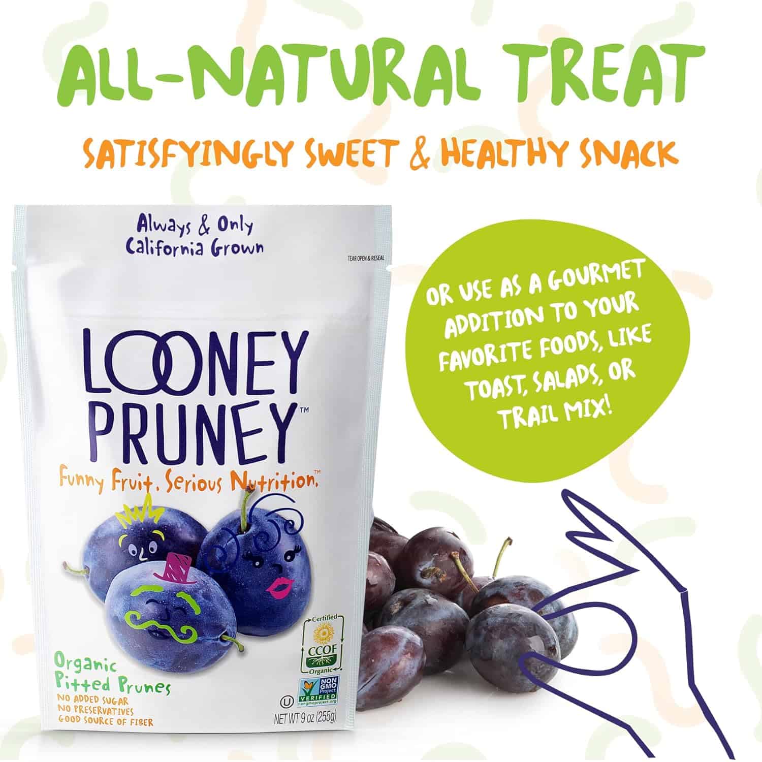 Looney Pruney Organic Pitted Dried Prunes for the Entire Family, No Added Sugar & No Preservatives (6 pack)