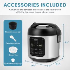 Aroma Housewares ARC-994SB Rice & Grain Cooker Slow Cook, Steam, Oatmeal, Risotto, 8-cup cooked/4-cup uncooked/2Qt, Stainless Steel