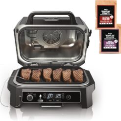 Ninja, Woodfire Pro XL Outdoor Grill & Smoker, Thermometer, 4-in-1 Master Grill, BBQ Smoker, Outdoor Air Fryer, Bake, Portable, Electric Grill, Dark Grey, OG850