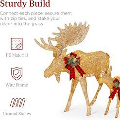Best Choice Products 2-Piece Moose Family, Lighted Outdoor All-Weather Christmas Yard Decoration Light-Up Décor Set - Gold