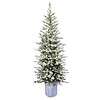 Puleo International Pre-Lit Potted Flocked Arctic Fir Pencil Artifical Artificial Christmas Tree, Green