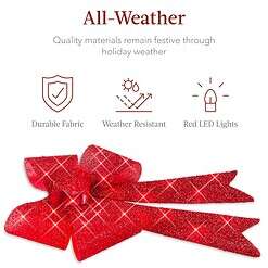 Best Choice Products Set of 3 Bows Pre-Lit Christmas Bow Decoration, Indoor/Outdoor LED Holiday Décor w/ 30 Lights - Red