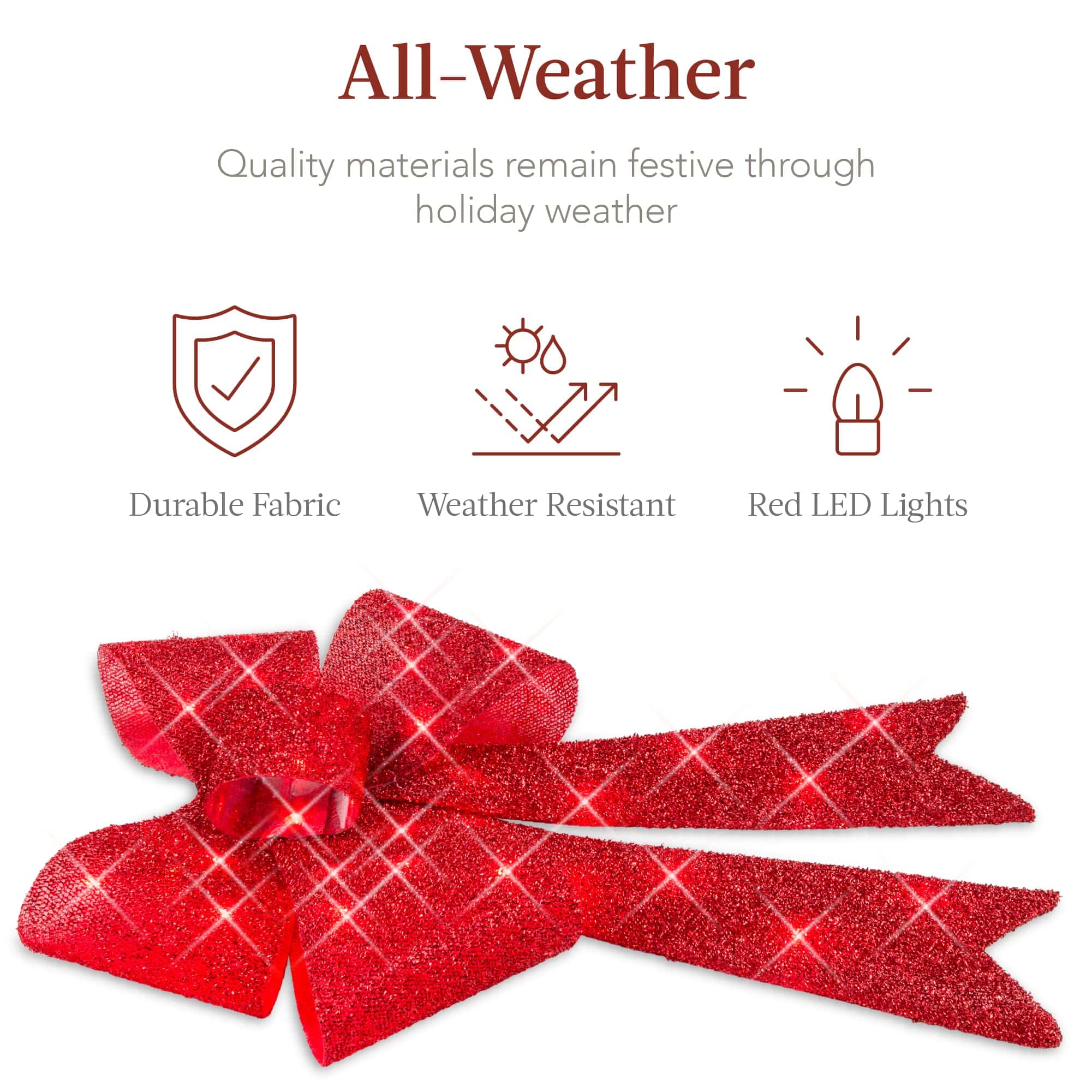 Best Choice Products Set of 3 Bows Pre-Lit Christmas Bow Decoration, Indoor/Outdoor LED Holiday Décor w/ 30 Lights - Red