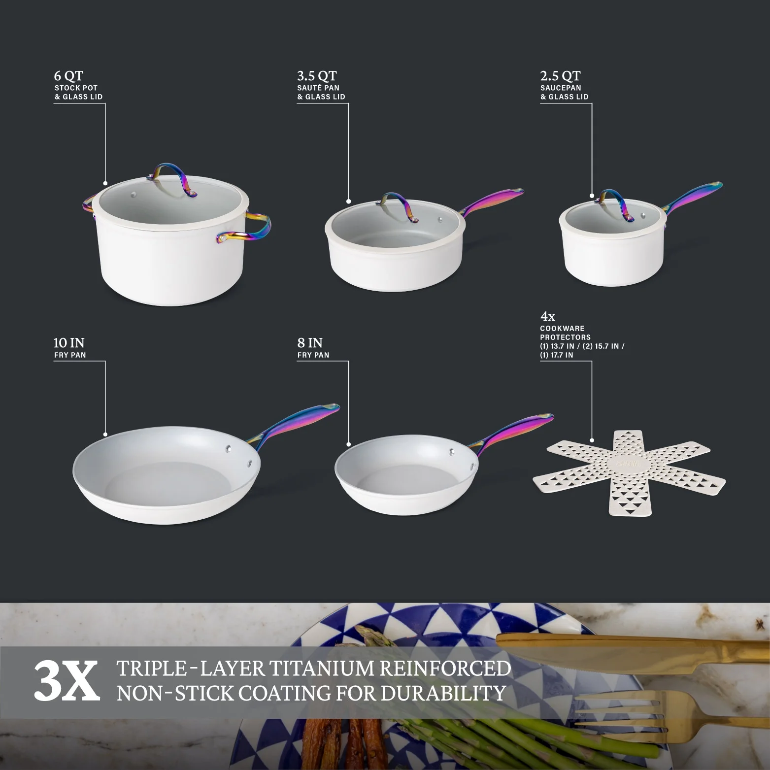 Thyme & Table Signature 12-Piece Cookware Set Non-Stick - Cream Rainbow