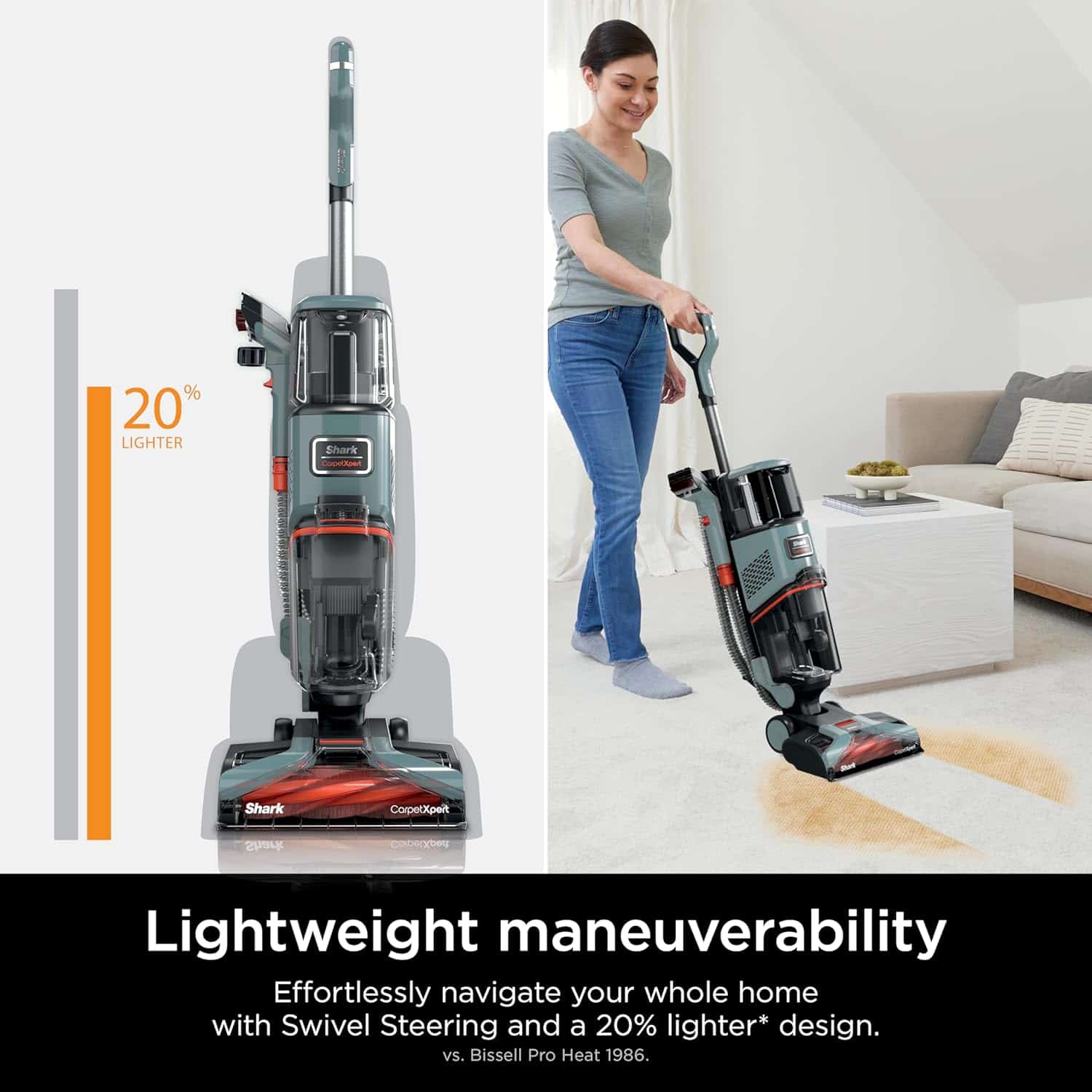 Shark CarpetXpert Upright Deep Carpet Cleaner with Handheld Spot & Stain Eliminator, 12oz Cleanser, Dirt & Grime Removal, Carpet Shampooer, Slate Green, EX151