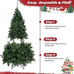 6.5ft Pre-Lit Artificial Holiday Christmas Spruce Tree for Home, Office, Party Decoration 750-Branch&250 Warm White Lights Tips