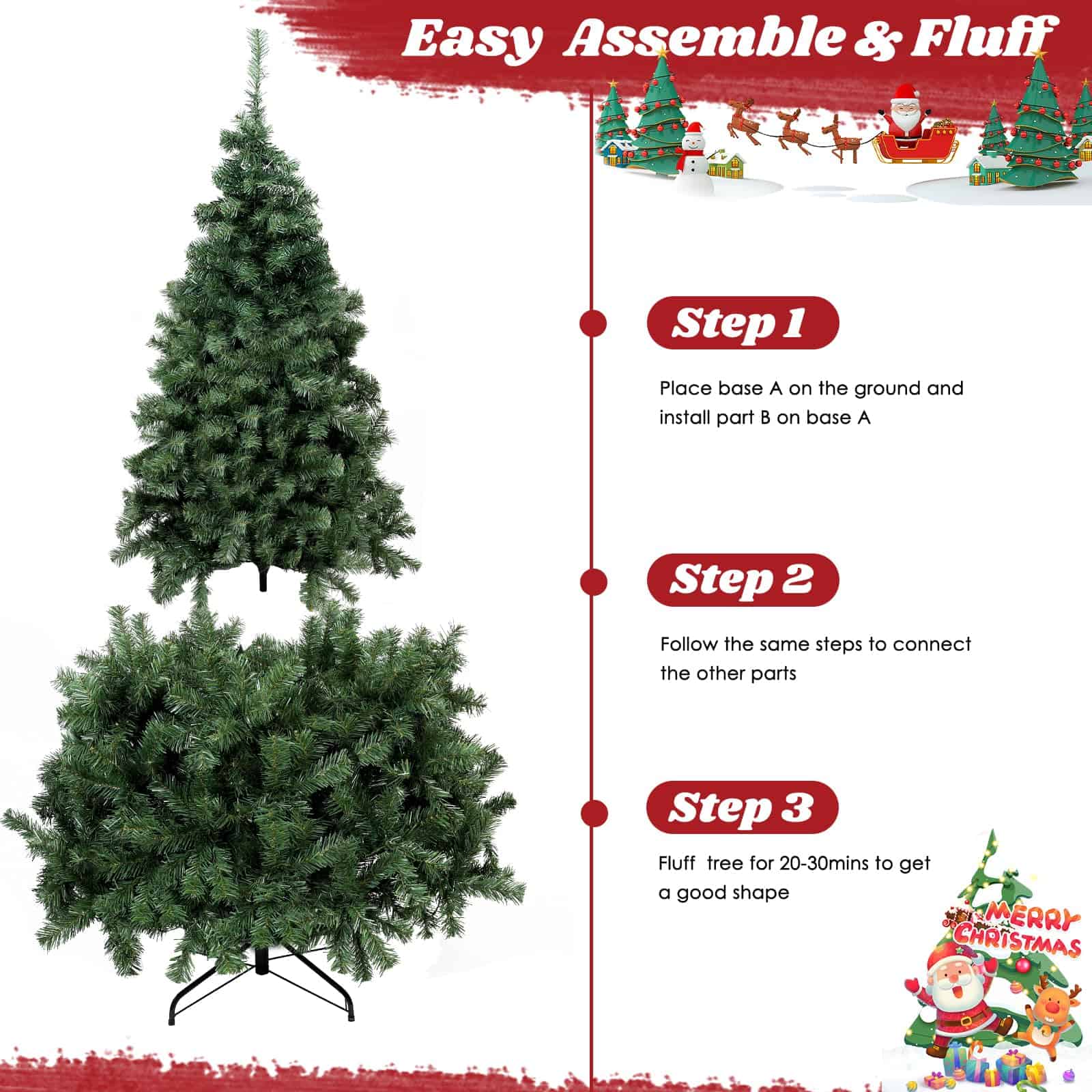 6.5ft Pre-Lit Artificial Holiday Christmas Spruce Tree for Home, Office, Party Decoration 750-Branch&250 Warm White Lights Tips