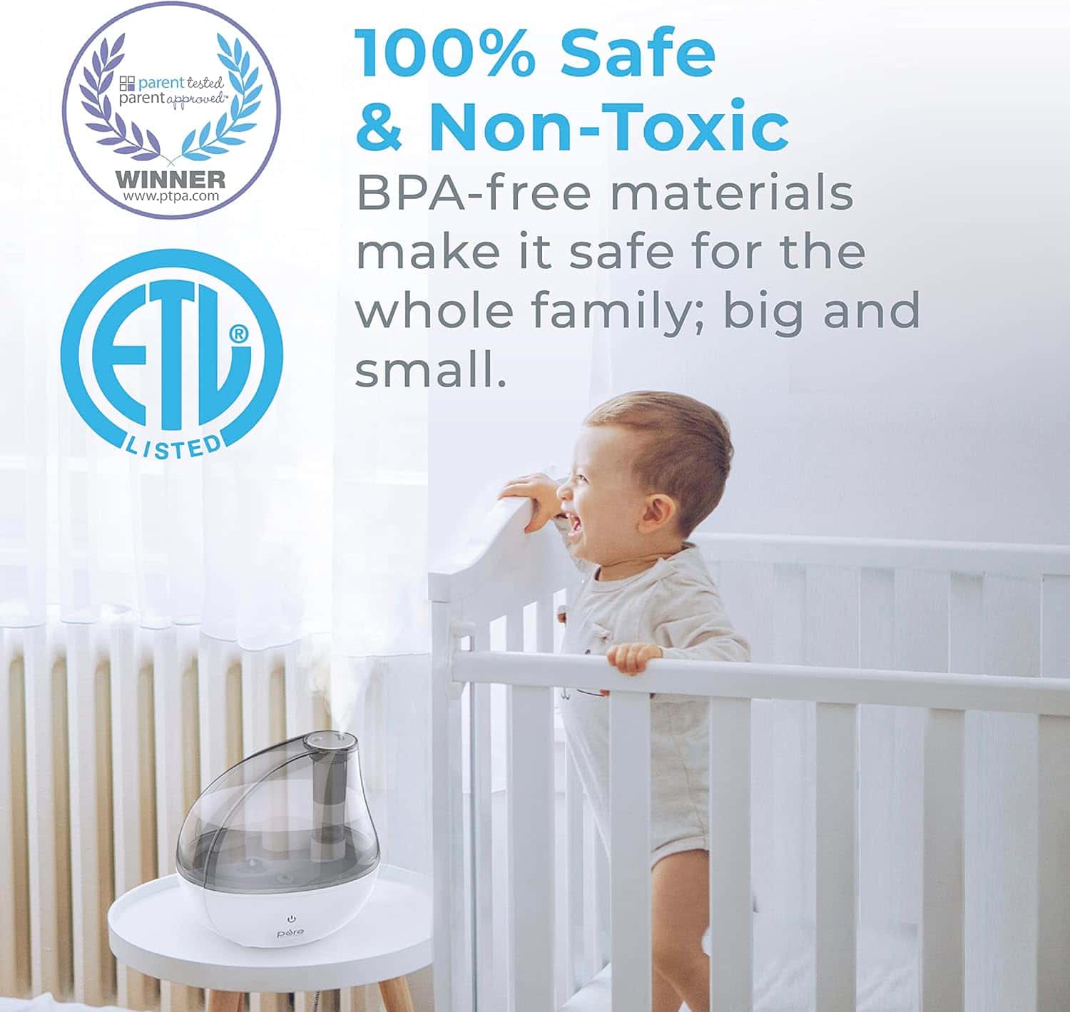 Pure Enrichment MistAire Silver Ultrasonic Cool Mist Humidifier for Bedroom, Office, Nursery & Indoor Plants