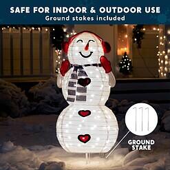 JOIEDOMI 3FT 3D Christmas Collapsible Snowman with Earmuff Yard Light Decorations 120 Pre-Lit LED Warm White Lights