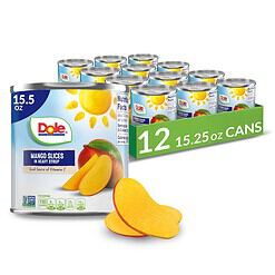 Dole Canned Fruit, Mango Slices in Heavy Syrup, Gluten Free, Pantry Staples, 15.5 Oz, 12 Count, Packaging May Vary