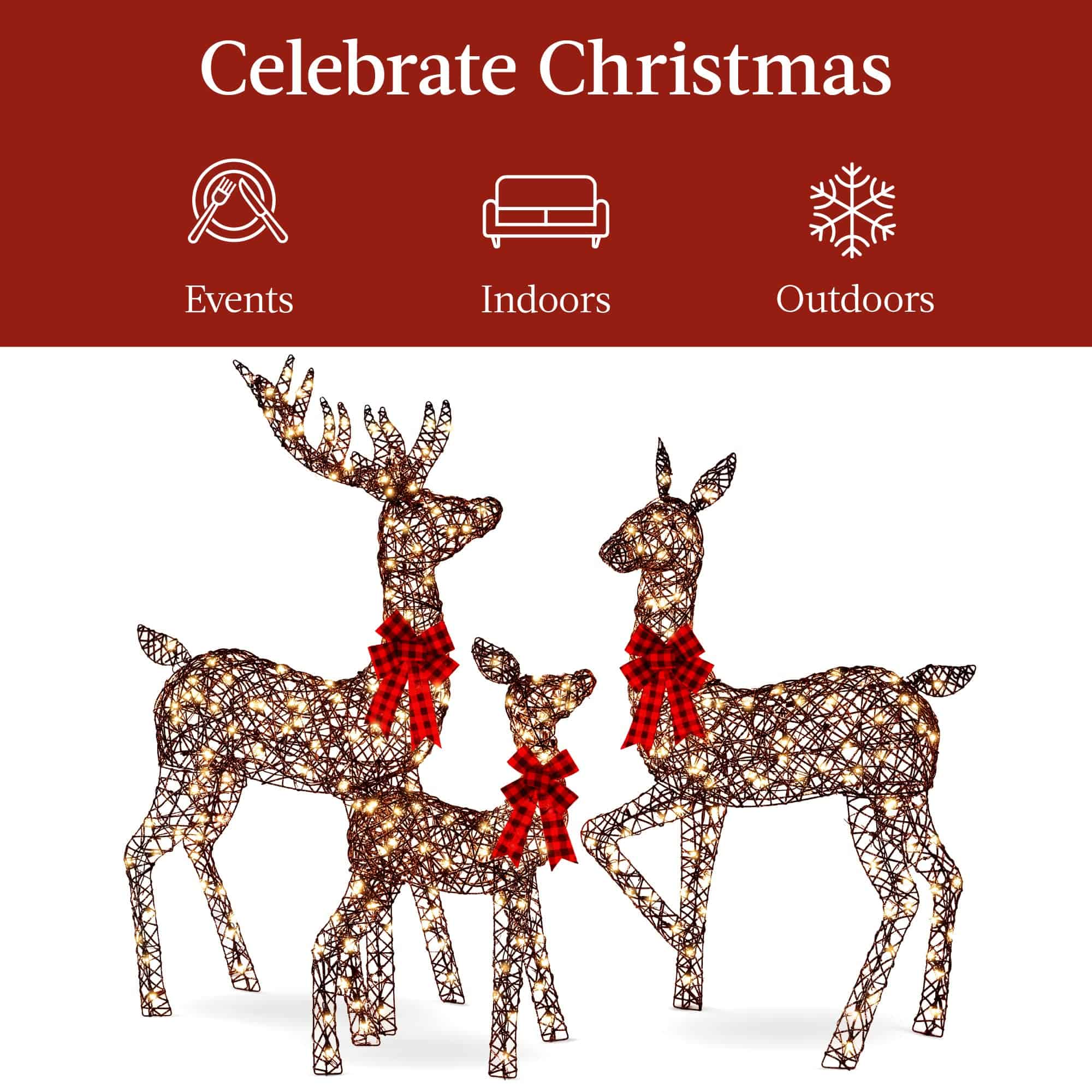 Best Choice Products 3-Piece Large Lighted Christmas Deer Family Set 5Ft Outdoor Yard Decoration - Brown