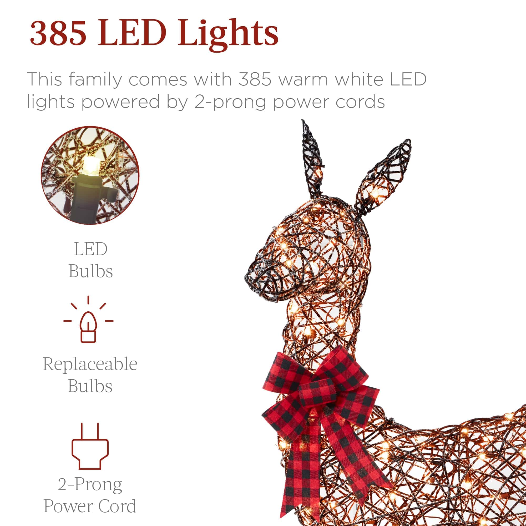 Best Choice Products 6.5ft 3-Piece Large Lighted Christmas Deer Family Set, Outdoor Yard Decoration - Rattan