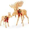 Best Choice Products 2-Piece Moose Family, Lighted Outdoor All-Weather Christmas Yard Decoration Light-Up Décor Set - Gold