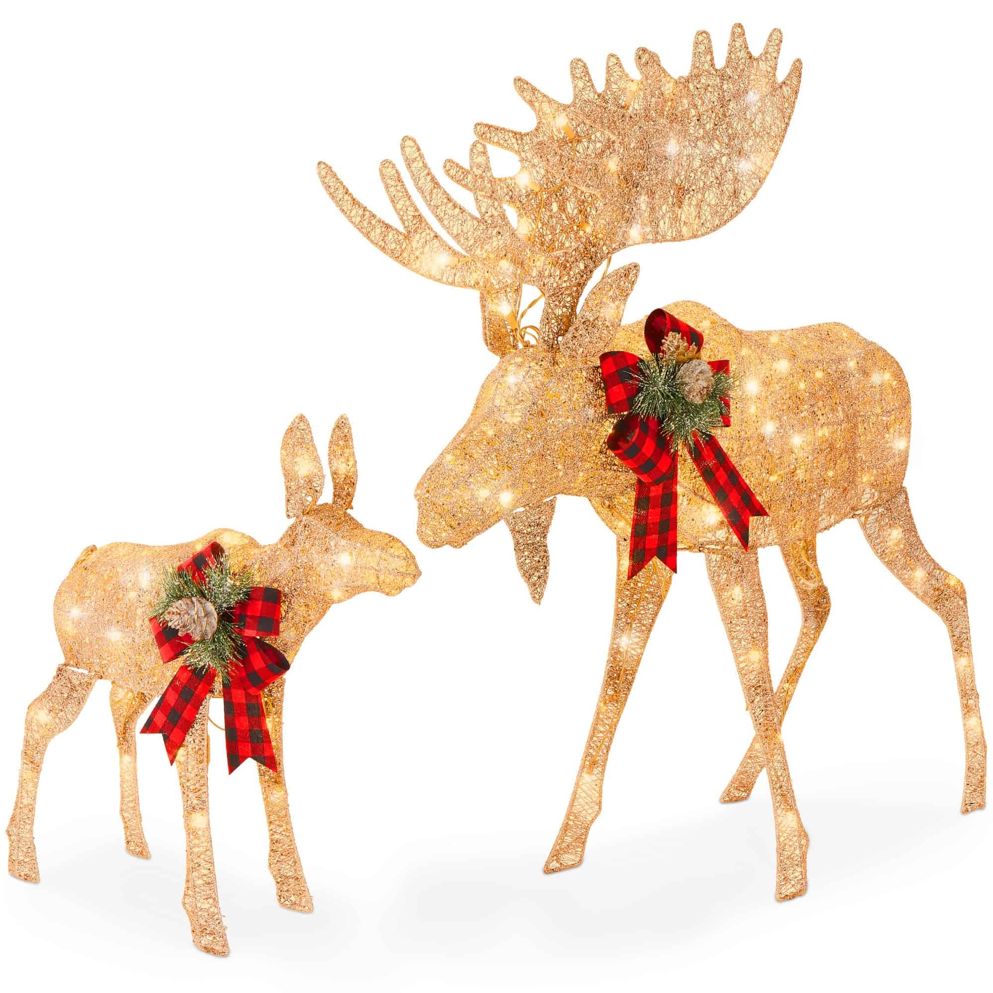 Best Choice Products 2-Piece Moose Family, Lighted Outdoor All-Weather Christmas Yard Decoration Light-Up Décor Set - Gold