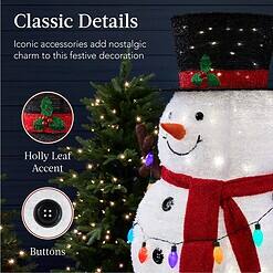 Best Choice Products 5ft Lighted Pop-Up Snowman, Large White Outdoor Christmas Holiday Decoration w/ 200 LED Lights, Hat, Scarf
